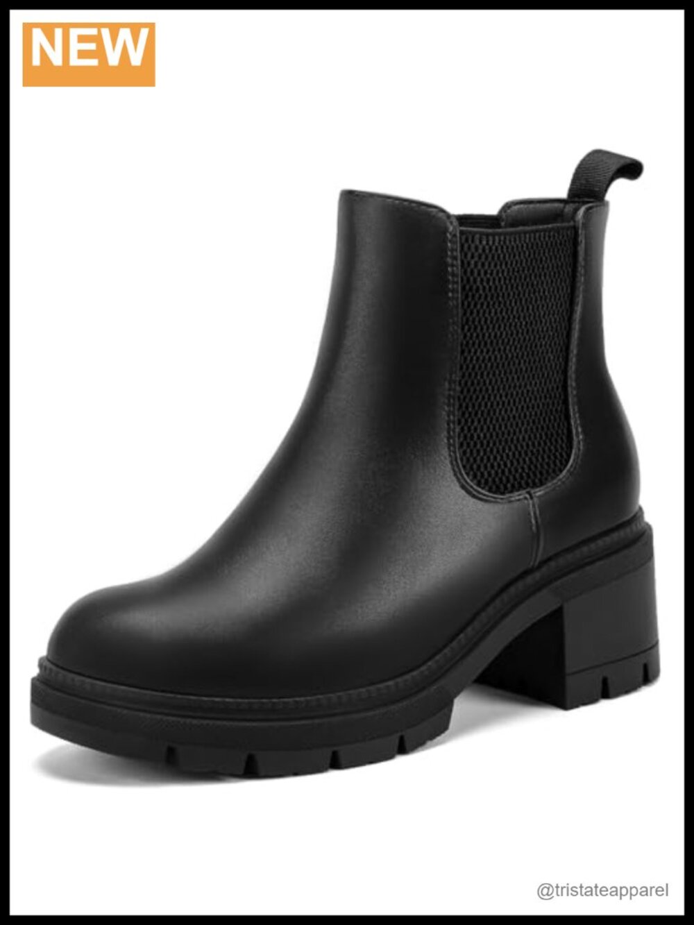 Wide Width Chelsea Ankle Boots with 2.6" Block Heel - Faux Leather Pull-On
